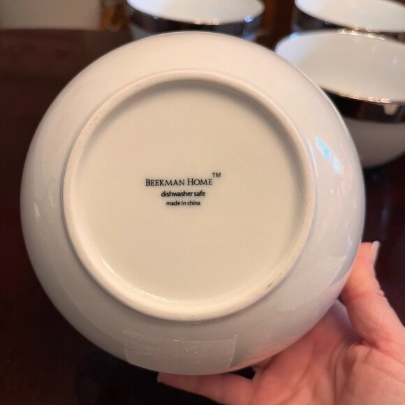 2 Beekman Home white bowls with silver rim - Picture 14 of 15